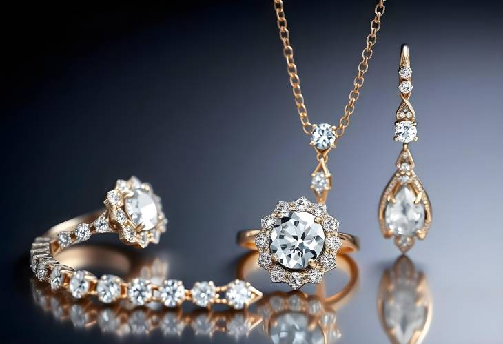 Sophisticated Diamond Jewelry Set Rings, Necklaces, and Earrings Collage